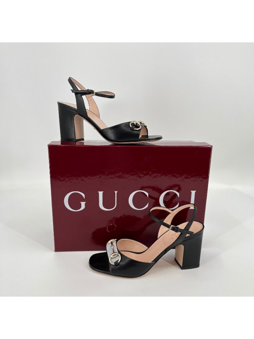 Gucci Horsebit Block Heel Sandals Black Leather Malaga Kid 7 37 Slingback 812292